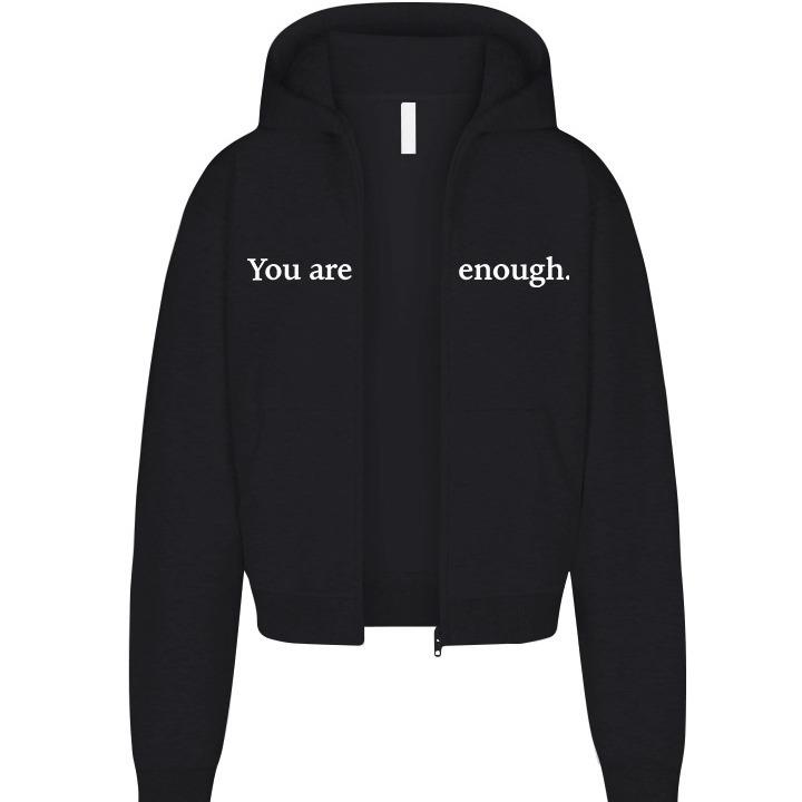 Hoodie Cardigan Zipper Pocket Slogan Plain Sweatshirt