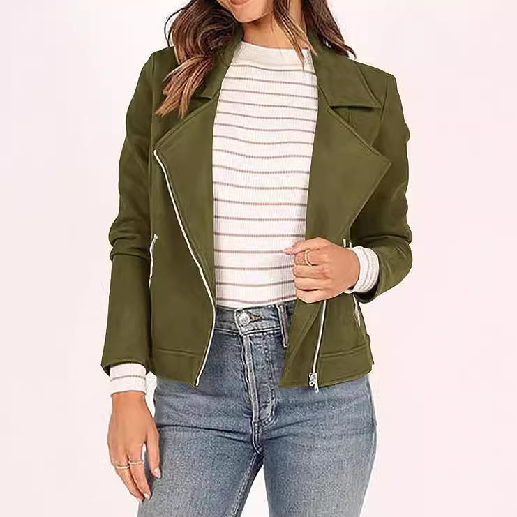 Fashion Suede Motorcycle Jacket INS Solid Color Zipper