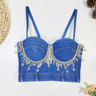 girl wear style chest Vest wrapped rhinestone hot fishbone