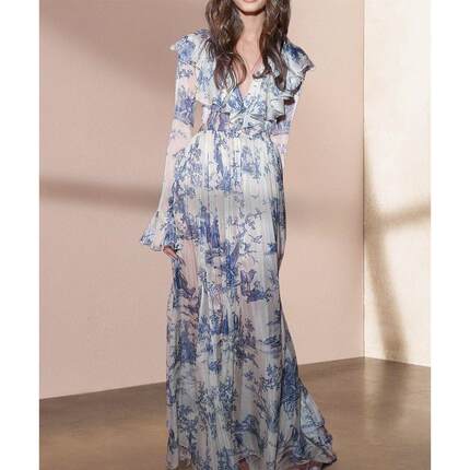 spring new vintage printing front row button sexy side slit