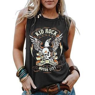 Shirt Sleeveless Neck Tops Eagle Round Skull Womens