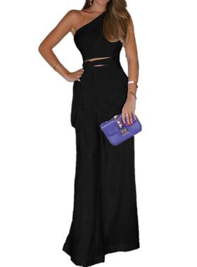 trousers waist-binding with jumpsuit wide-leg off-shoulder