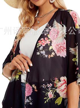 tops cardigans front open loose casual ups print floral