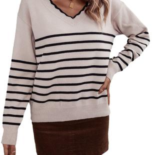 striped knitted neck bottoming women shirt sweater