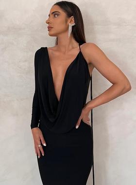 fashionable sexy solid color womens dress  autumnwinter new