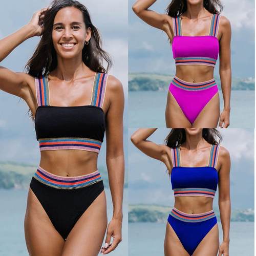 swimsuit band elastic two-piece waist high bikini color