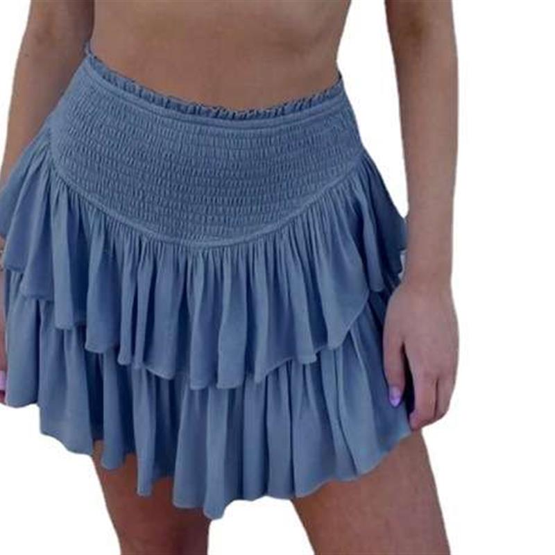 Womens Solid Color Short Skirt Puffy Pleated Sexy Lined