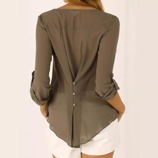 neck womens Temperament sleeved shirt long for loose
