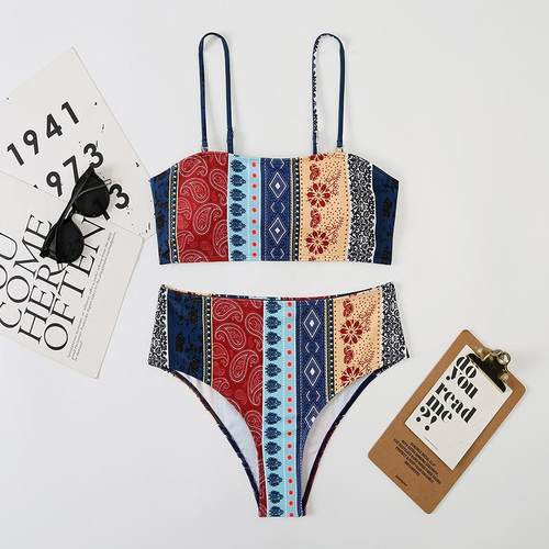 High waist triangle suspender bikini plus size womens