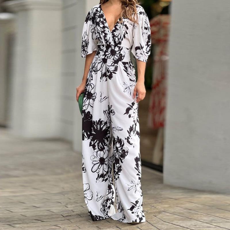 Women's elegant loose bat sleeve high waist jumpsuit