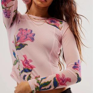 tees sexy new double thin flowers shirt spring layer