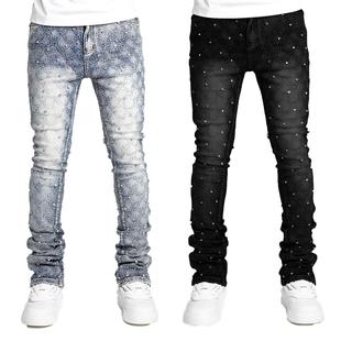 men s skinny jeans fit fashion rhinestone streetwear denim