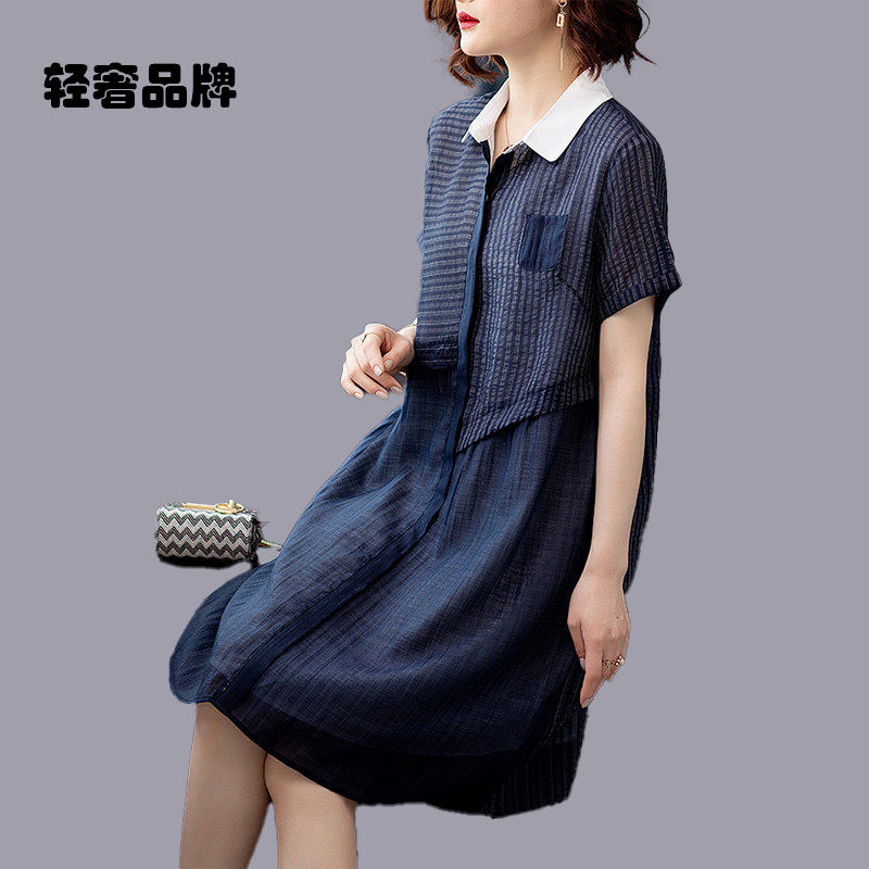 朗姿约定短袖雪纺连衣裙子女装夏季2026年新款宽松大码小个子夏装