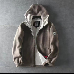 外贸摇粒绒外套同款加绒加厚休闲时尚保暖秋冬季连帽防寒棉服