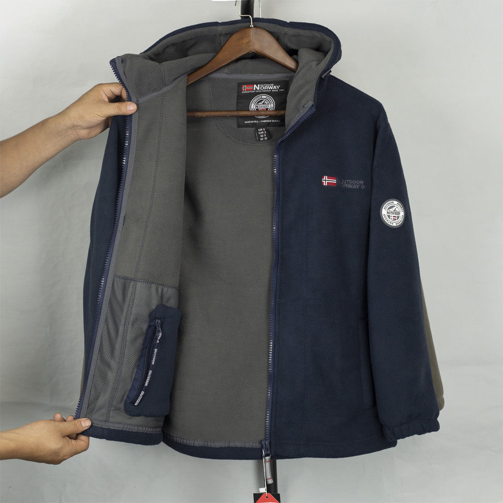 升级版出挪威外贸订单秋冬户外加绒加厚连帽男士摇粒绒外套潮