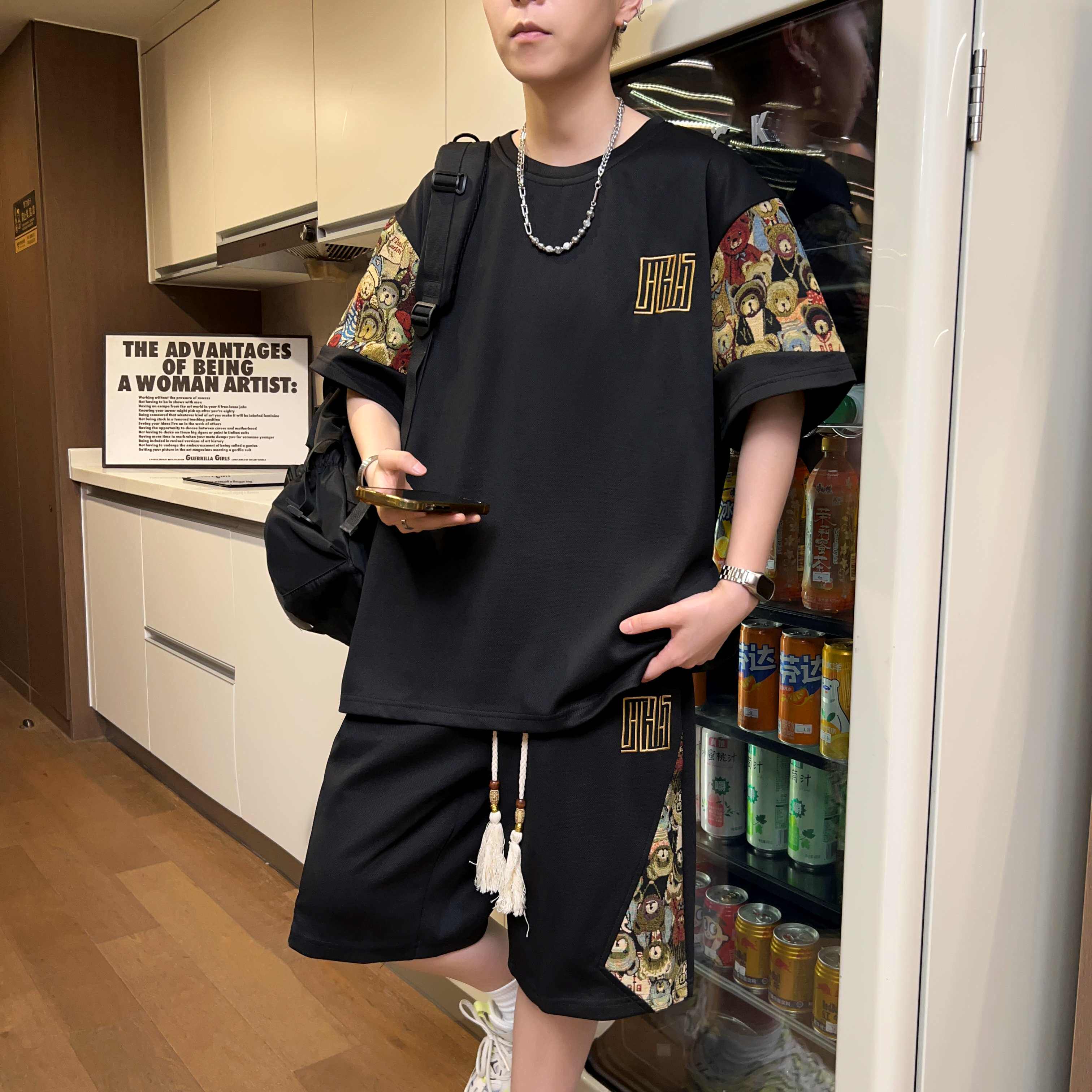 新中式套装男宽松薄款短袖短裤两件套国风夏季大码t恤休闲运动服,男装,休闲运动套装,淘宝优惠券,粉丝福利购,淘宝优惠卷