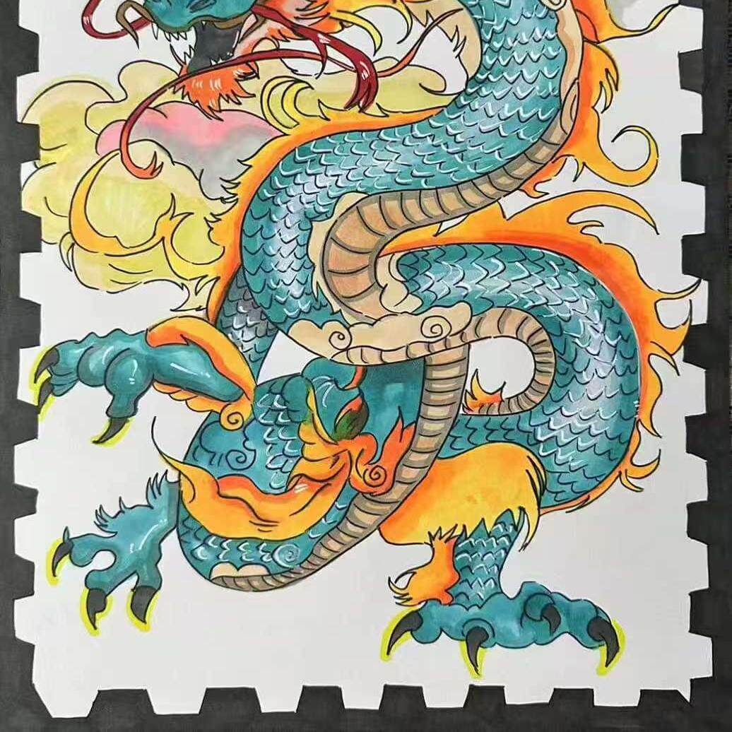 生肖邮票书签代画科幻画儿童画DIY代画春节邮票读书小报书签代画