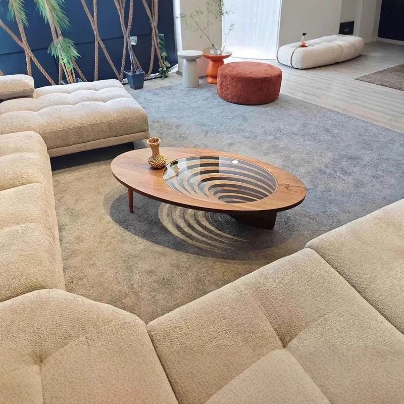 北欧轻奢实木茶几椭圆形茶台侘寂风客厅茶桌