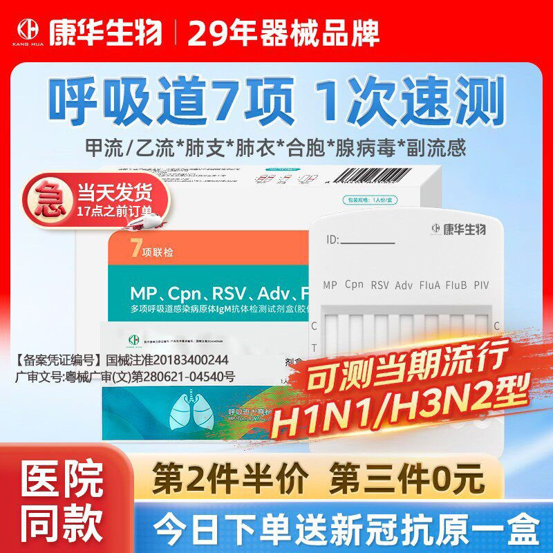 康华甲流乙流肺炎支原体合胞腺病毒抗原流感检测试纸试剂盒三合一