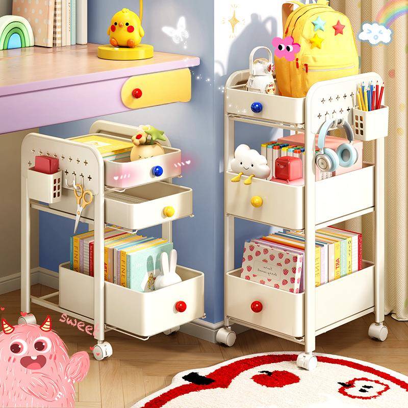 书包置物架家用放书包桌下滑轮柜书本收纳架可移动零食推车