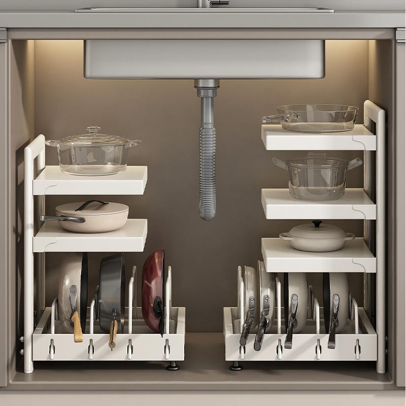 橱柜锅具收纳架锅架厨房置物架家用多功能下水槽下收纳多层架子