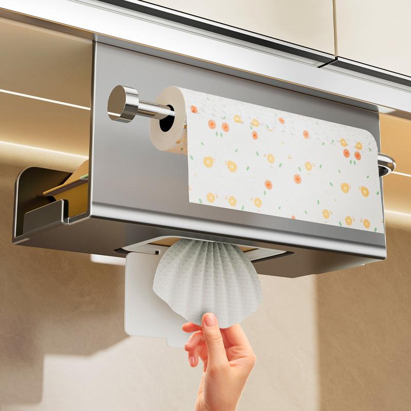 厨房湿巾收纳盒纸巾架吊柜倒挂抽纸盒保鲜膜抹布挂架橱柜卷纸架子