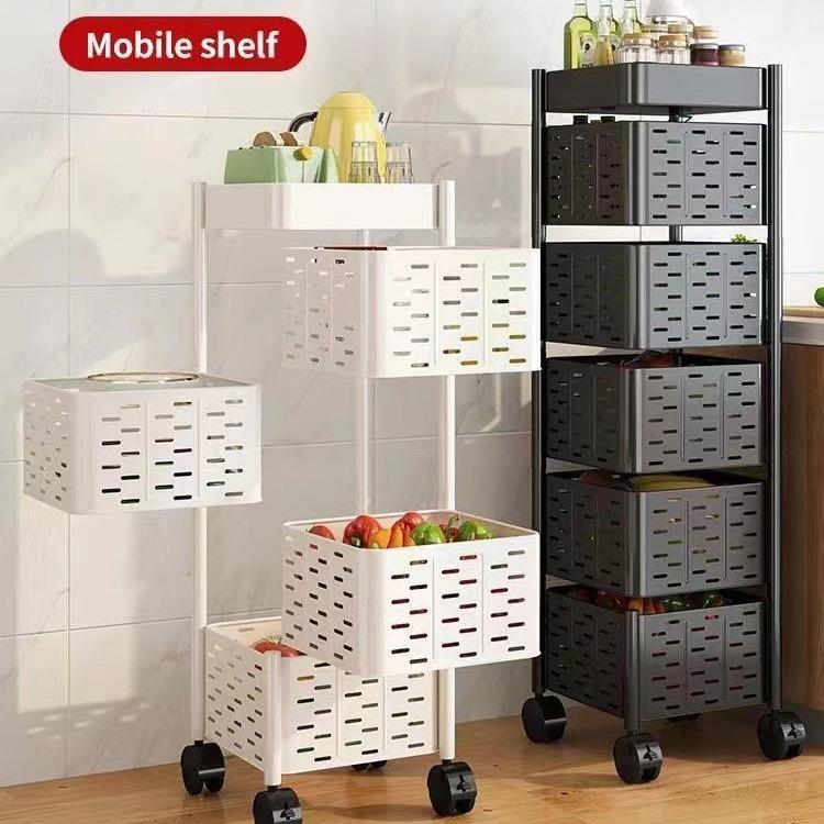 厨房旋转多功能置物架落地多层家用零食小推车水果蔬菜篮子收纳架
