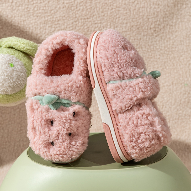 儿童棉拖鞋冬季包跟公主草莓保暖