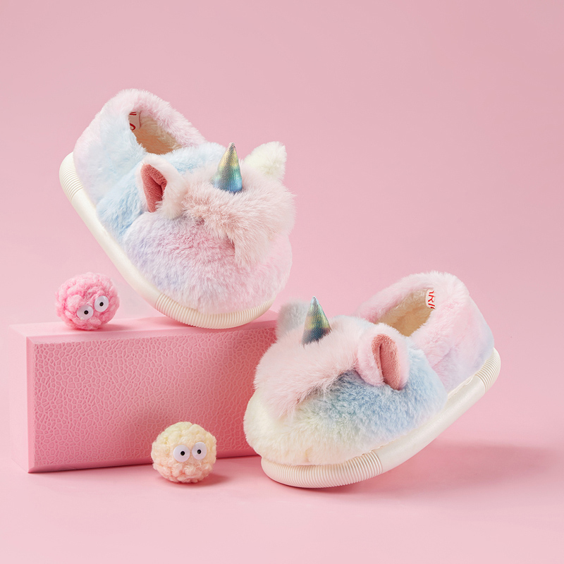 儿童棉拖鞋独角兽冬公主包跟毛毛