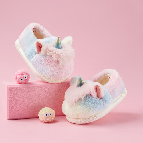 儿童棉拖鞋独角兽冬公主包跟毛毛