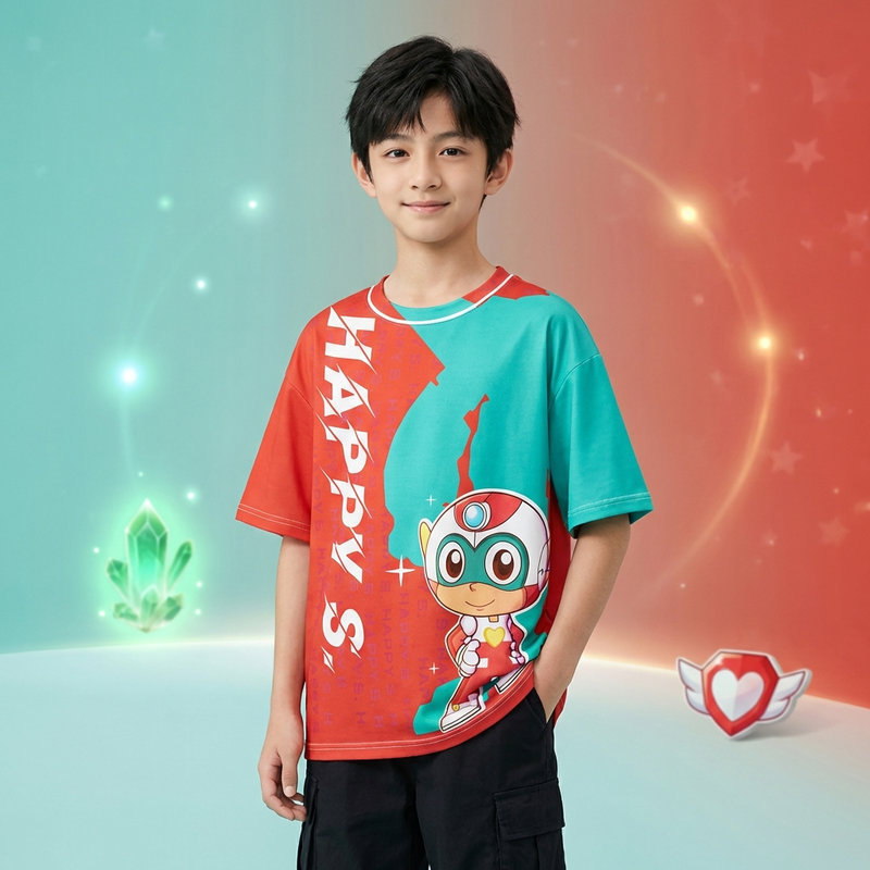 开心超人T恤男童印花儿童短袖甜心衣服粗心小心夏季圆领宽松百搭