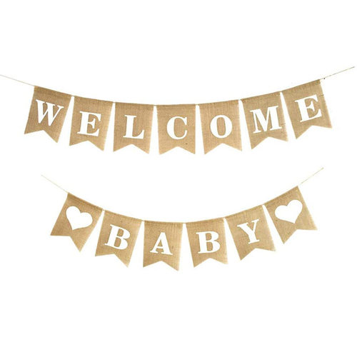 welcome baby拉旗麻布燕尾旗生日周岁装饰品迎婴派对欢迎宝贝横幅