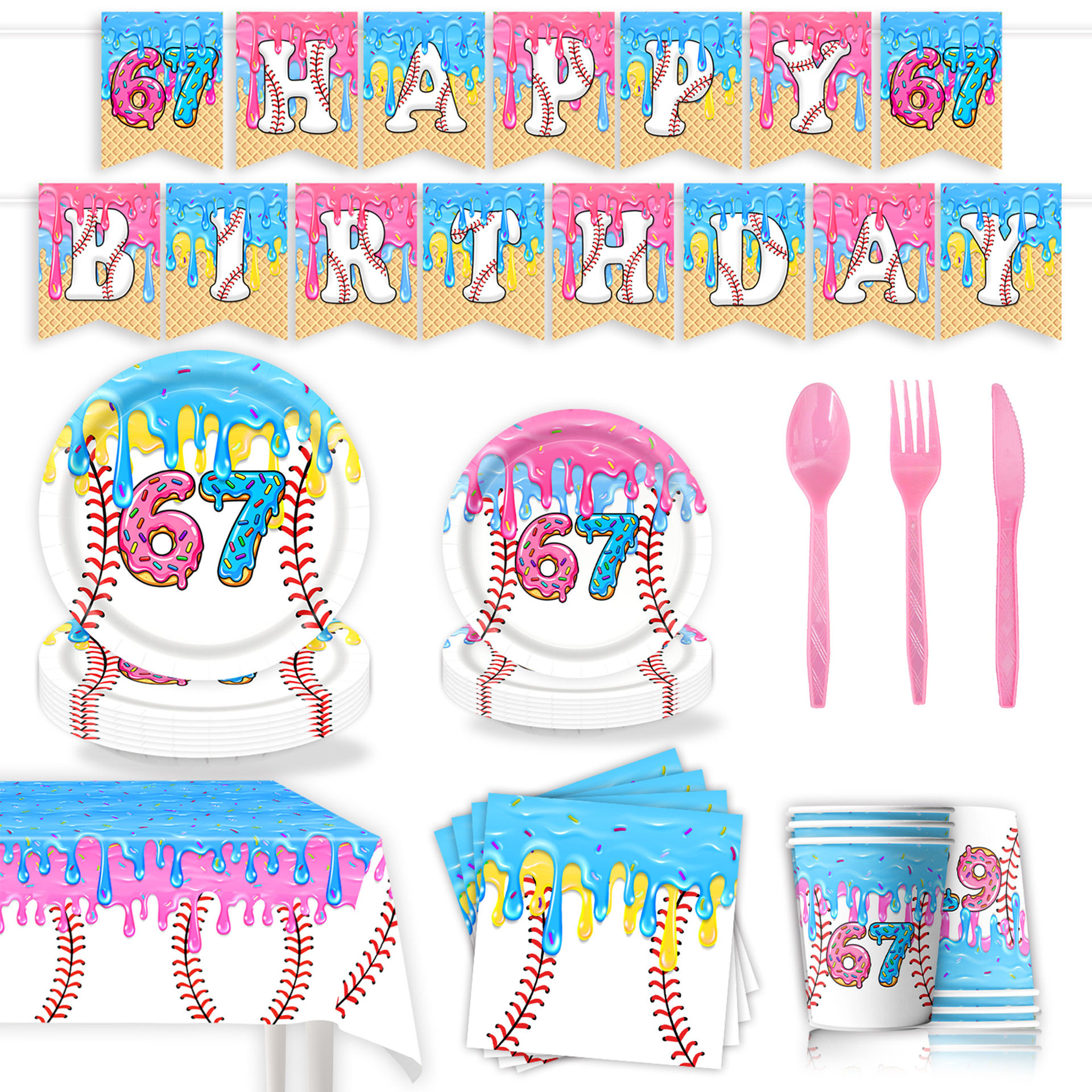 棒球sixseven主题生日派对餐具布置道具甜甜圈纸盘纸杯巾桌布拉旗,节庆用品/礼品,节日装扮用品,淘宝优惠券,粉丝福利购,淘宝优惠卷