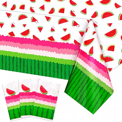 新款夏日水果西瓜主题pe一次性桌布防水watermelon甜品台派对桌布