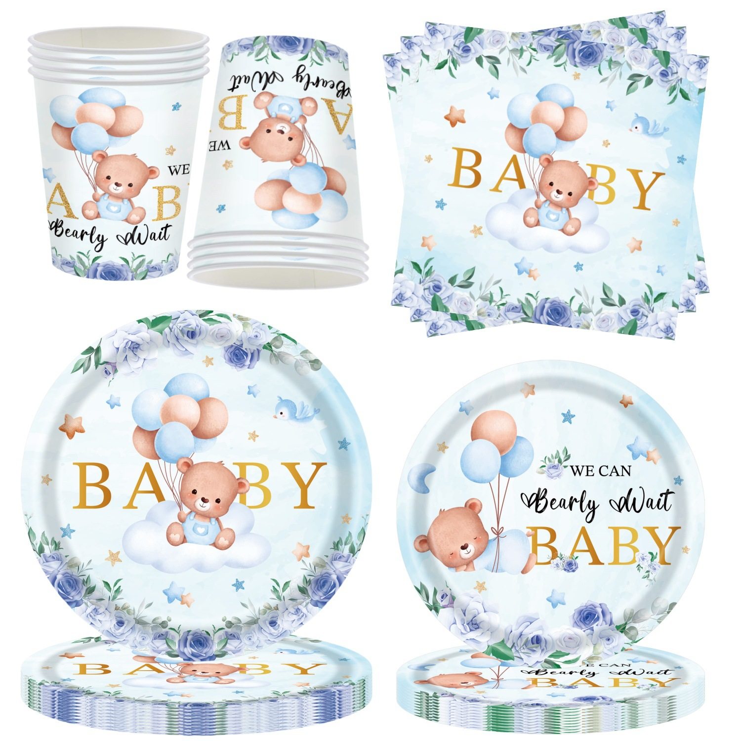 泰迪熊主题派对餐具蓝色baby生日聚会装饰一次性纸盘纸巾纸杯布置,节庆用品/礼品,装扮布置套餐,淘宝优惠券,粉丝福利购,淘宝优惠卷