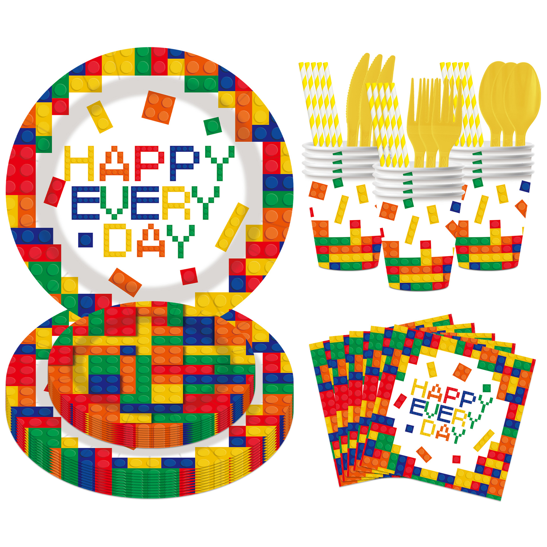 积木乐高主题派对装饰儿童纸盘纸杯巾桌布一次性餐具生日布置用品