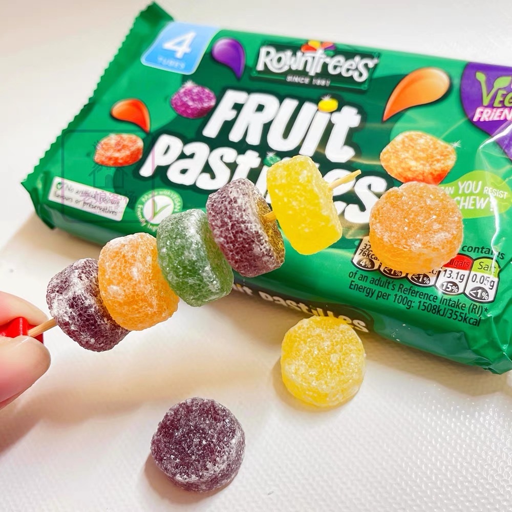 英国进口Rowntrees水果流心软糖儿童果汁混合什锦糖果零食