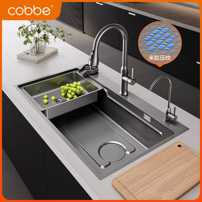 卡贝304不锈钢厨房水槽大单槽洗菜盆单槽台下盆加厚洗碗槽洗菜池