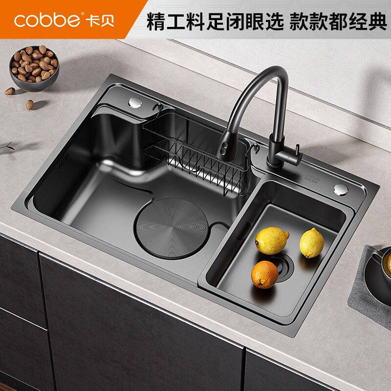 卡贝304不锈钢水槽洗菜盆厨房洗碗水池家用日式大单槽台下盆