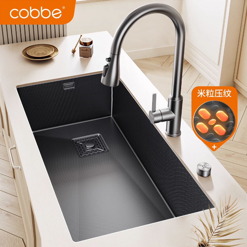 卡贝304不锈钢水槽洗菜盆大单槽家用厨房菜盆洗碗槽池台下盆手工