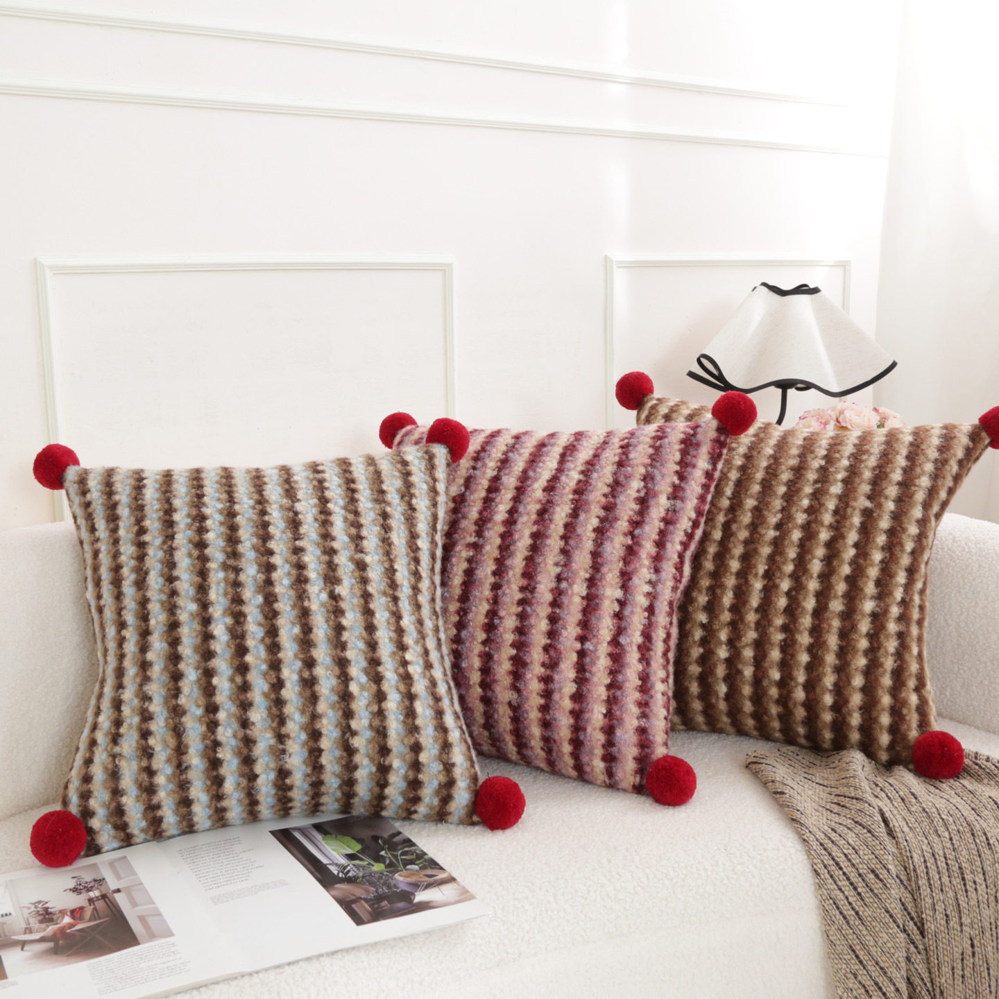 CandyNia 暖调圈圈绒条纹抱枕客厅沙发节日靠垫汽车腰枕抱枕套,居家布艺,抱枕被,淘宝优惠券,粉丝福利购,淘宝优惠卷