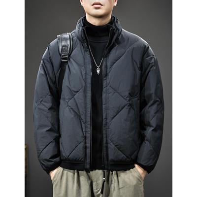 冬季立领菱形格羽绒服男2025新款潮牌高级感90白鸭绒保暖休闲外套