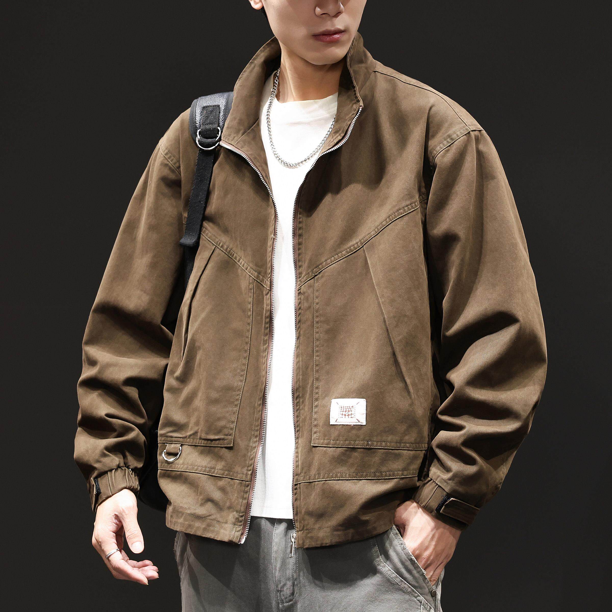 美式高端立领纯棉夹克男士春季宽松大码复古休闲男款外套工装上衣