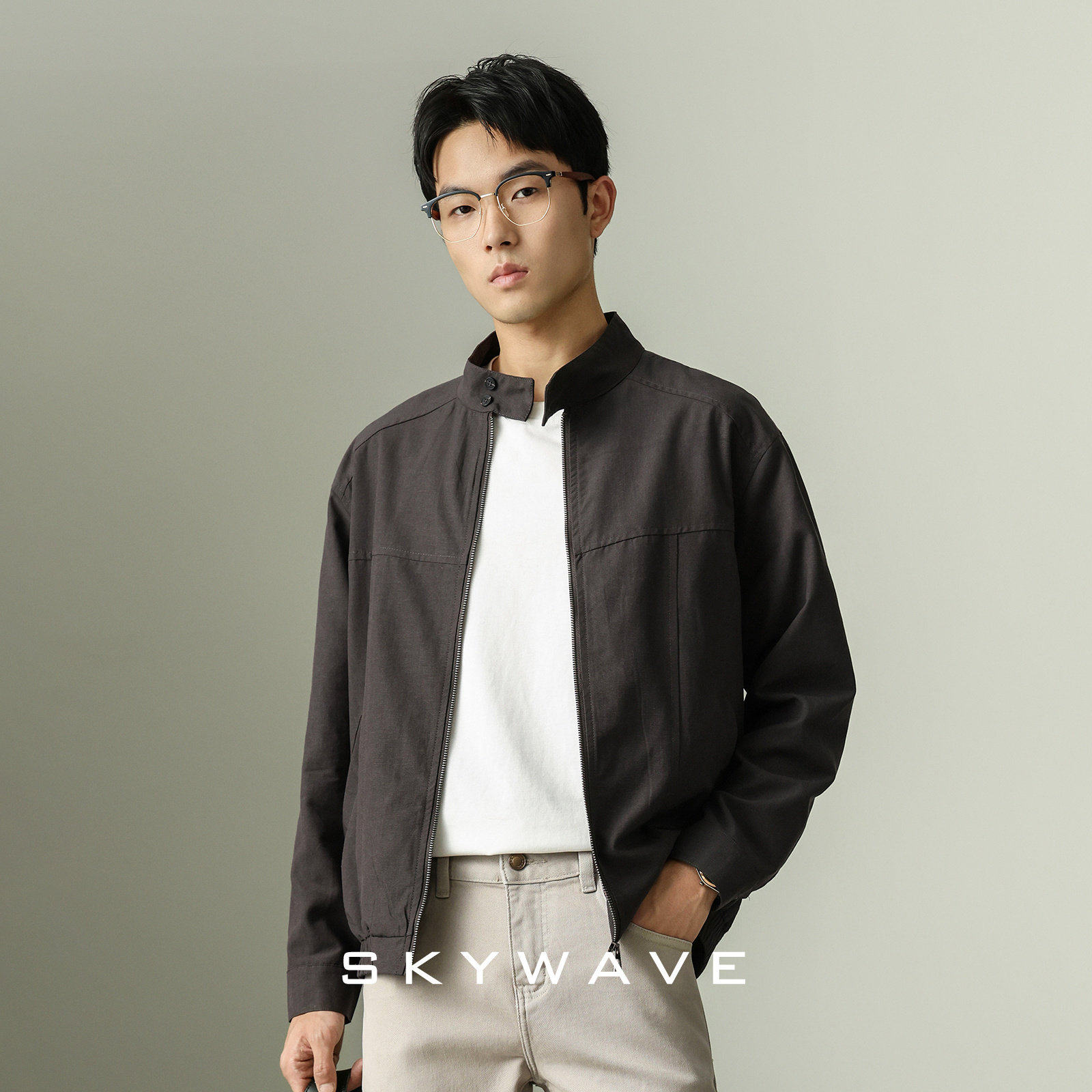 轻奢高级感莱赛尔行政夹克男2026新款年轻商务风休闲外套大码