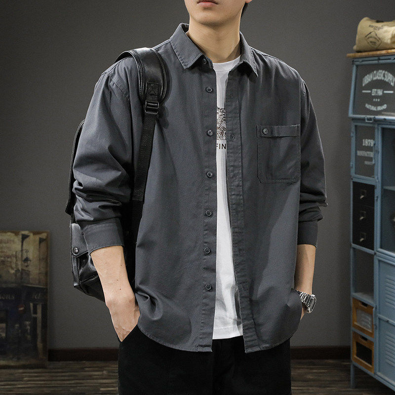 2026春季新款休闲衬衫男美式复古纯棉高级感内搭衬衣薄款翻领外套