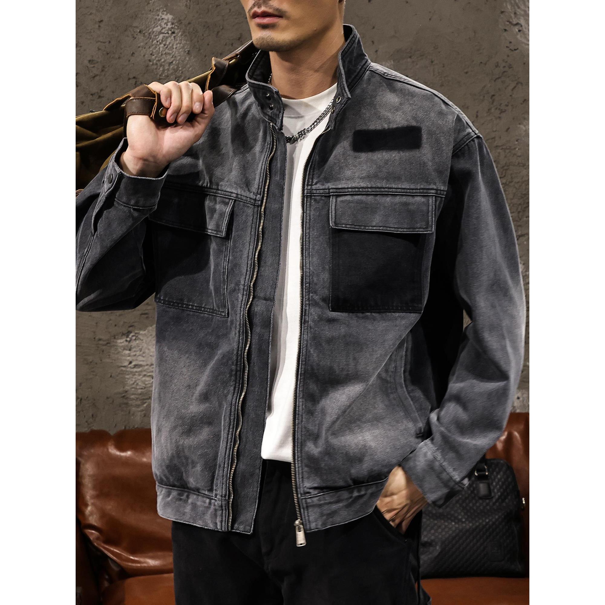 重磅机车洗水立领牛仔外套男春秋季潮牌宽松2025新款男装上衣夹克