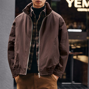 美式格纹拼接假两件羽绒服男冬季潮牌层次感保暖工装外套男