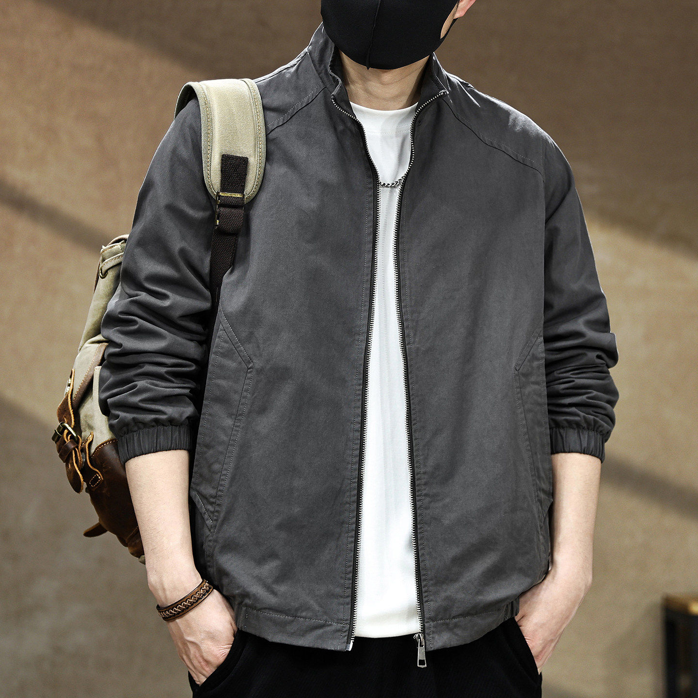 2026春季新款立领休闲夹克男士潮流百搭宽松上衣薄款工装男款外套