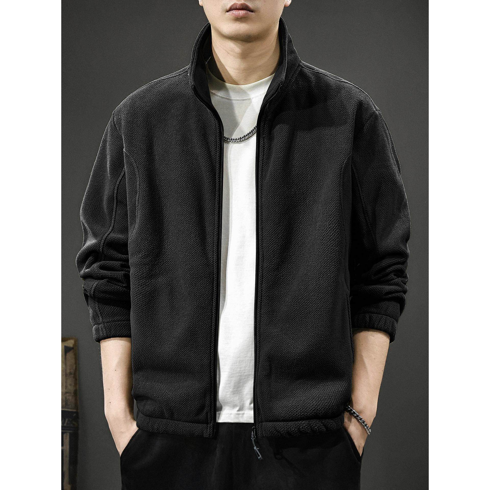 冬季新款高级感摇粒绒开衫保暖衣男2025潮牌宽松秋冬内搭打底卫衣