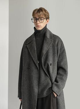 D7K柔软舒适型 冬装新款中长款宽松羊毛混纺双面呢大衣外套男装